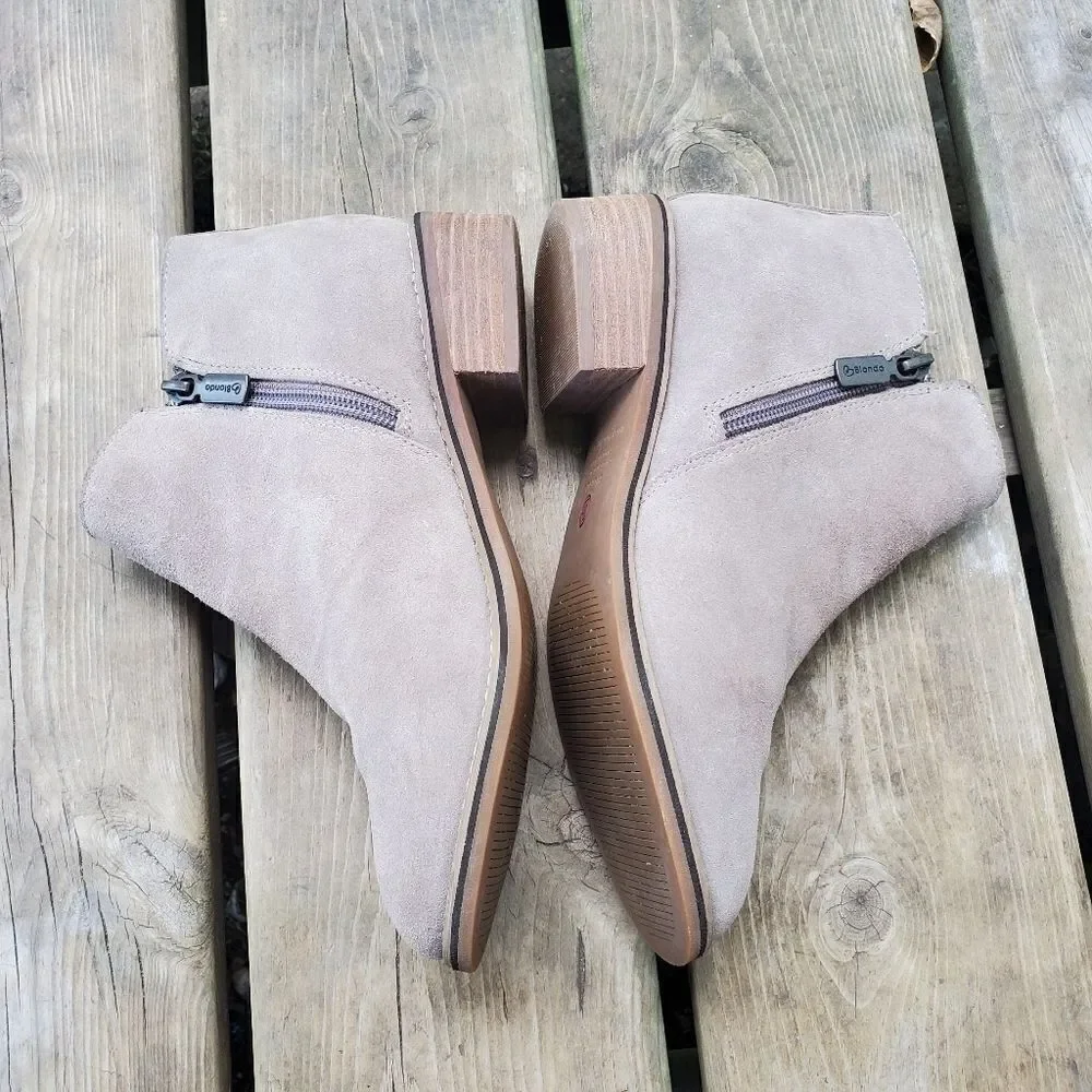 Blondo Liam Waterproof Mushroom Gray Suede Leather Zip Ankle‎ Boots Booties 7